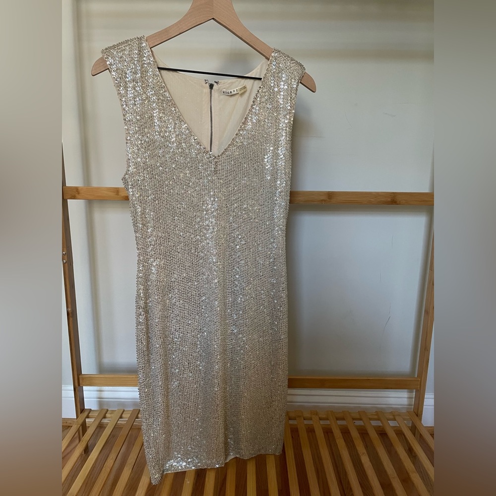 Alice + Olivia Silver Sequin Dress